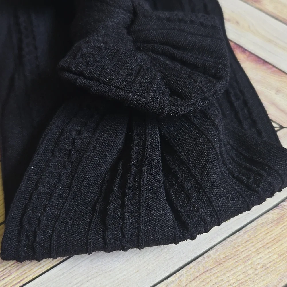 Boho Bowknot Black Headband Cable Knit Baby Girl Nylon Kids Bow Hair Band